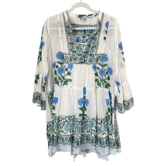 JULIET DUNN Tuckernuck White Poppy Flared Sleeve Cotton Mini Dress Block Print - Picture 7 of 11